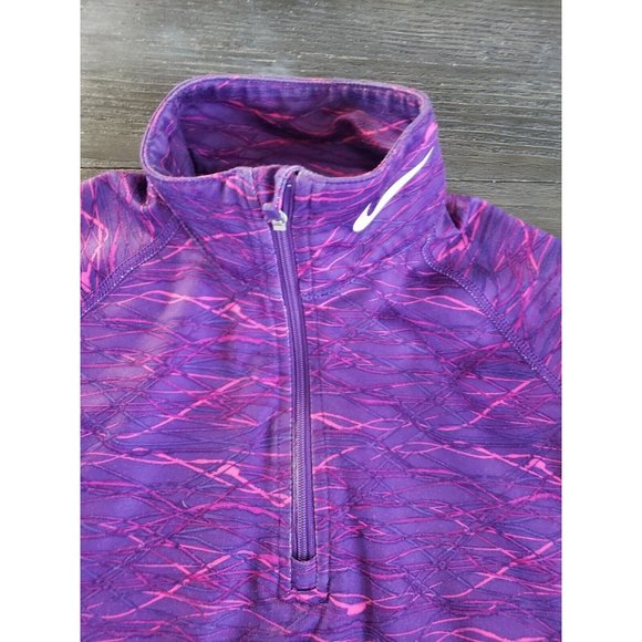 Nike Pro Combat Shirt Purple Dri Fit Fitted 1/4 Zip Thumb Holes Logo Women Sz S - Picture 8 of 15